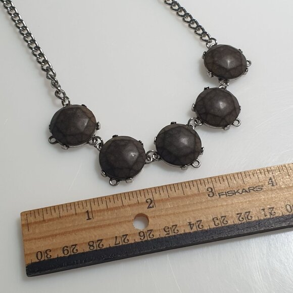 Faceted Round Stone Brown Statement Necklace Adjustable Chain Design Silver Tone - Picture 4 of 5
